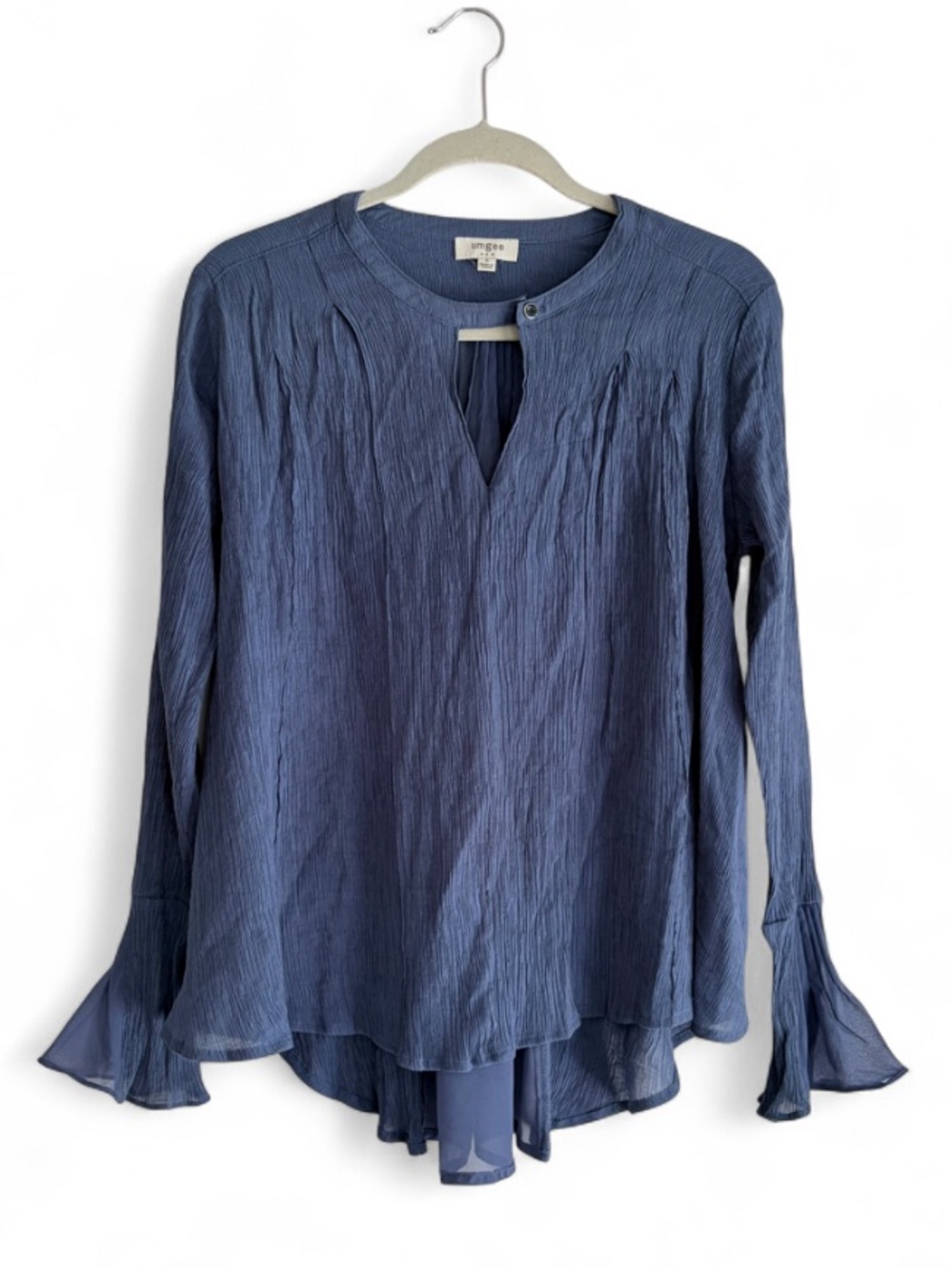 Umgee Blue Long Sleeve Crinkle Chiffon Blouse Size S